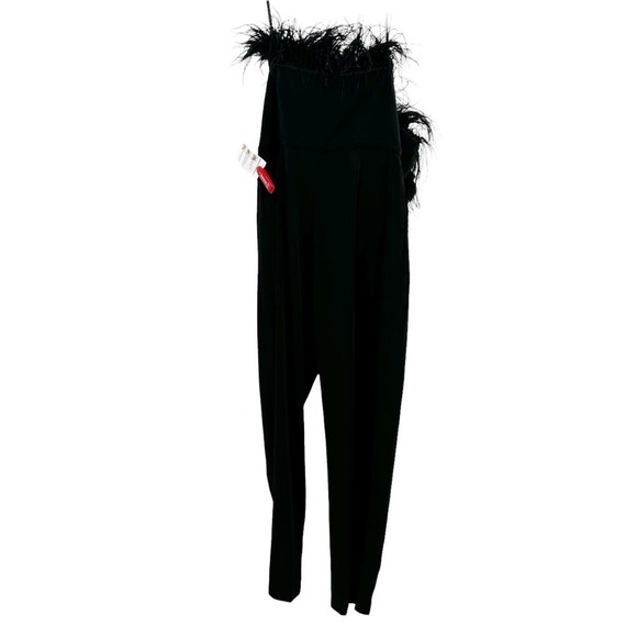 Mac Duggal Feathered Strapless Jumpsuit Back Zip Black Women's Size 12 NWT - Picture 5 of 12